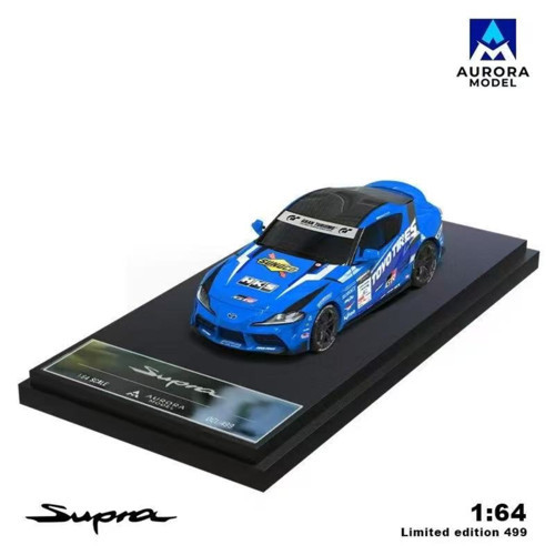 Aurora Model 1/64 Toyota GR Supra A90 Oriental Tires D1GP Drift Racing Mavi Diecast Model Araba