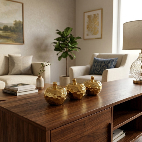 Büro Ev Ofis Dekoru için Golden Seramik Elma Motif Biblo