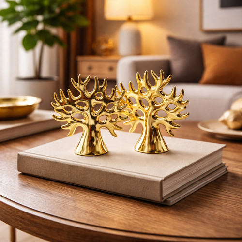 Büro Ev Ofis Dekoru için Golden Seramik Ağaç Motif Biblo