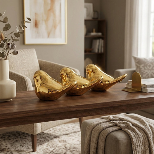 Büro Ev Ofis Dekoru için Mini Golden Seramik Kuş Motif Biblo