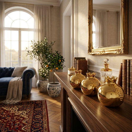 Büro Ev Ofis Dekoru için Ekstra Golden Seramik Berekat Narı Motif Biblo