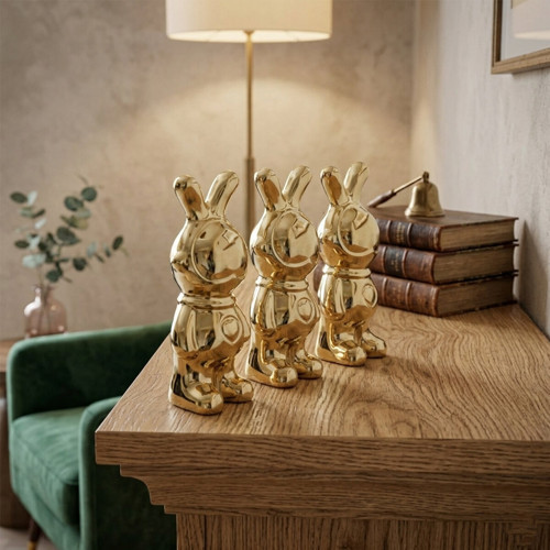 Büro Ev Ofis Dekoru için Maksi Golden Seramik Tavşan Motif Biblo