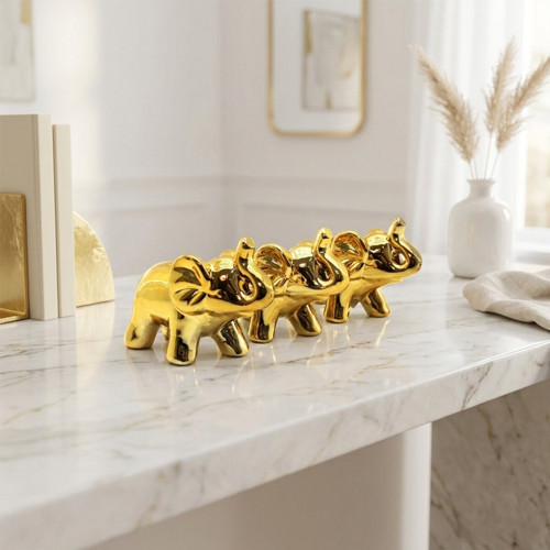 Büro Ev Ofis Dekoru için Maksi Golden Seramik Fil Motif Biblo