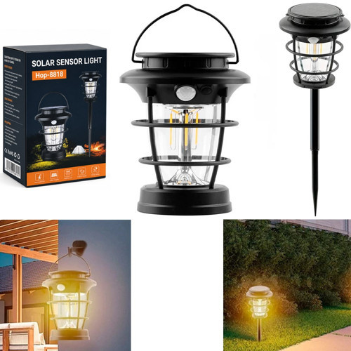 Powermaster HOP-8818 Sensörlü Taşınabilir Şarjlı + Solar Panelli 4 Çalışma Modlu Beyaz-Günışığı Işık Bahçe-Kamp Lambası
