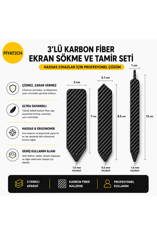 3lü Karbon Fiber Telefon Ve Tablet Ekran Sökme Seti Tamir Penası Kazıyıcı Çubuk Onarım Seti