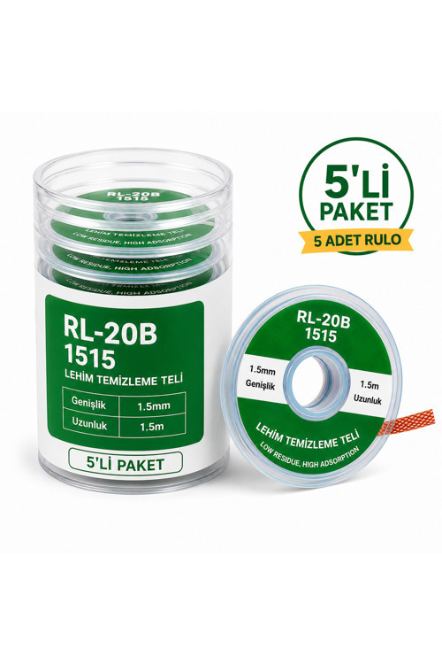 Rl-20b 1515 Lehim Emme Teli Lehim Temizleme Fitili 1.5mm 1.5m - 5'li Paket
