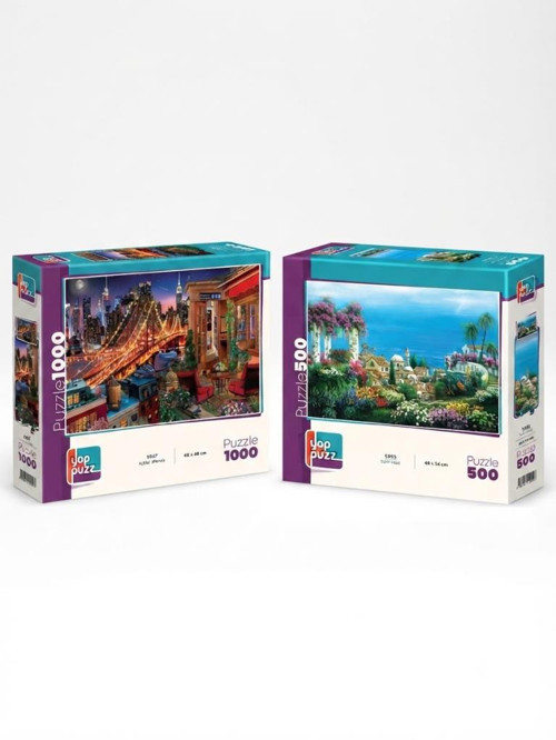 Işıklar Altında ve Sahil Köyü İkili Set - 1000 + 500 Parça İkili Puzzle Seti
