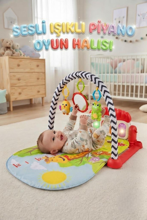 4'ü 1 Arada Müzikli Bebek Oyun Halısı ve Piyano Seti Eğitici Melodi Çalan Işıklı Oyun Halısı