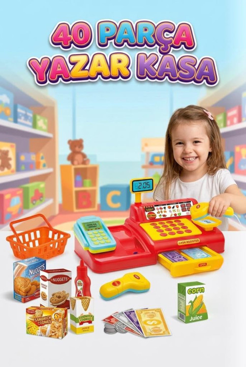 40 Parça Yazar Kasa Küçük Kasiyerler İçin Zengin İçerikli Eğitici Yazar Kasa Oyun Seti