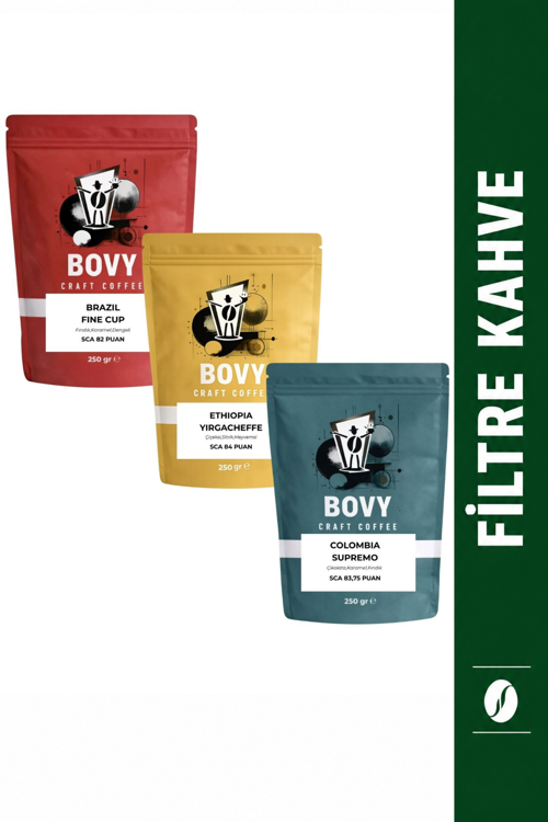 3'lü Nitelikli Filtre Kahve Tadım Seti 3x250gr (750gr) Öğütülmüş - 82-84 SCA Puan