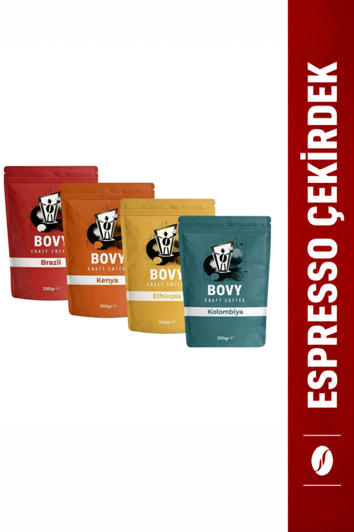 4'lü Dünya Kahveleri Espresso Kahve Seti (4X250Gr) 1 Kg- Brazil Ethiopia Colombia Kenya