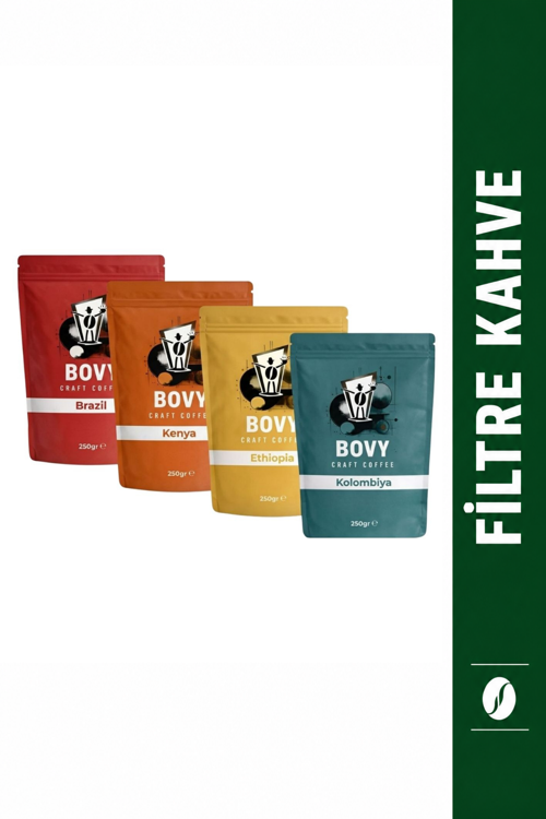 4'lü Dünya Kahveleri Filtre Kahve Seti (4X250Gr) 1 Kg Öğütülmüş - Brazil Ethiopia Colombia Kenya