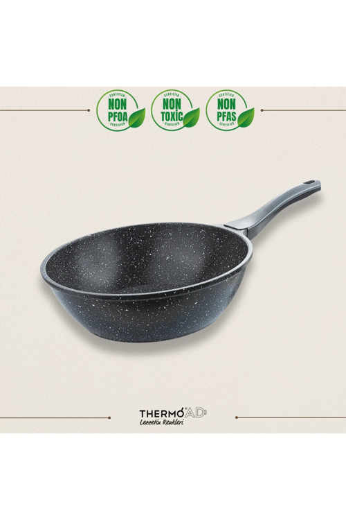 Wok Tava | Granit Kaplama | 28 Cm | Gri