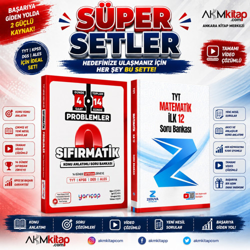 YarıÇap Yayınları TYT Problemler Sıfırmatik ve Zeduva Matematik İlk 12 Soru Bankası Seti 2 Kitap