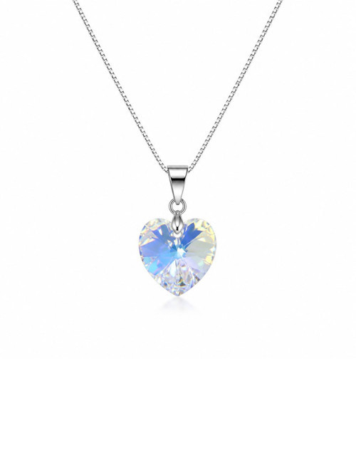 925 Ayar Swarovski Taşlı 228 Kalp 14mm Crystal AB Kadın Gümüş Kolye