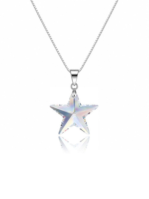 925 Ayar Swarovski Taşlı 6714 Yıldız 20mm Crystal AB Kadın Gümüş Kolye