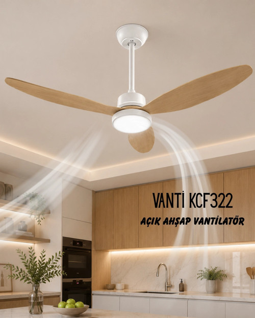 Kcf322 52''(132cm) Ledli Dekoratif Tavan Vantilatör 40w (Motor)+ 24w (Led) Açık Ahşap Renk