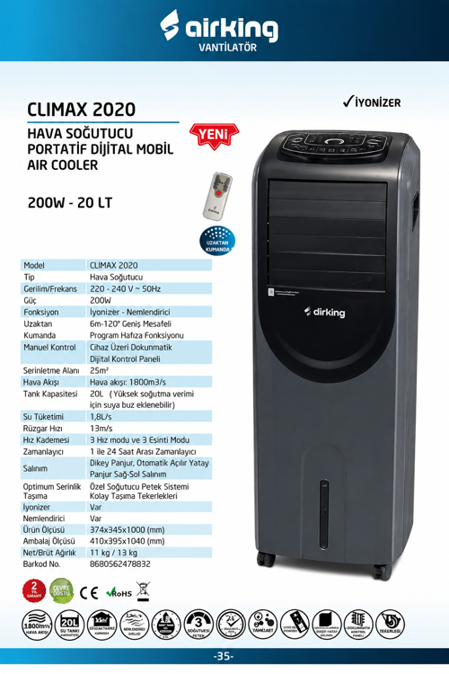 Climax 2020 Uzaktan Kumandalı Hava Soğutucu Antrasit