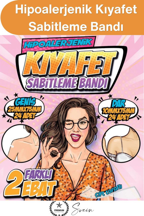#ElbiseBandı Hipoalerjenik Kıyafet Sabitleme Bandı 2 Ebatlı Şeffaf 48 Adet Dekolte Abiye Gelinlik St