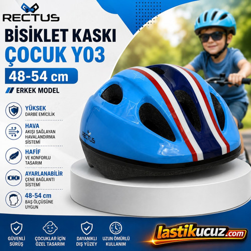ÇOCUK BİSİKLET KASKI Y03 ( MAVİ ERKEK MODEL BEDEN 48-54 CM)