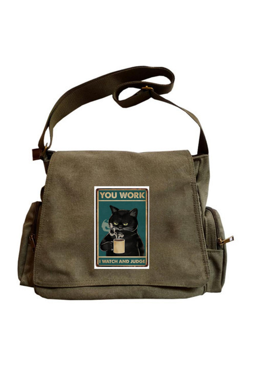 Cute Cat Seriouse Baskılı Unisex Postacı Çantası