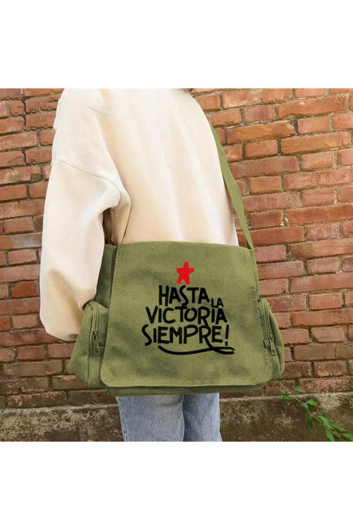 Hasta La Victoria Siempre Baskılı Unisex Yeşil Postacı Çantası