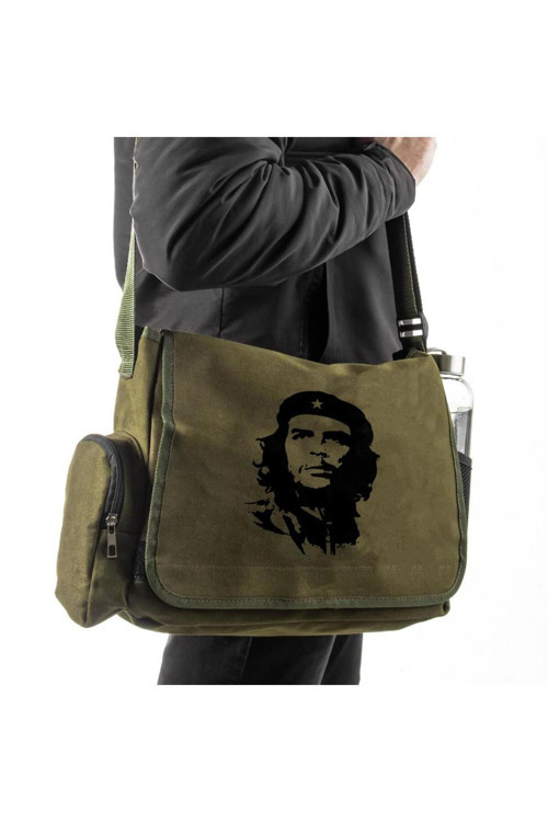 LAGOM MODA Che Guevara Baskılı Unisex Yeşil Postacı Çantası