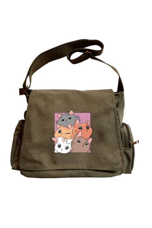 Cute Cat Seriouse Baskılı Unisex Postacı Çantası