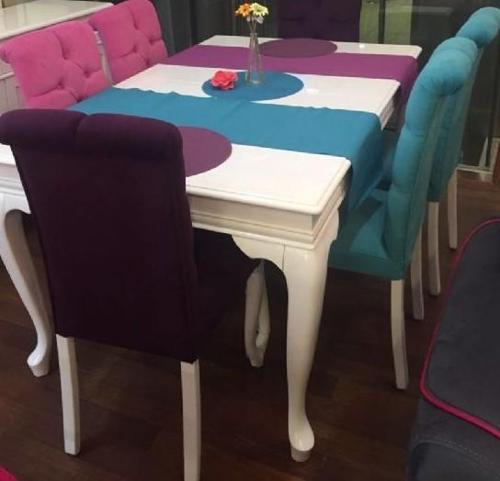 Masa-Sandalye 13593 ASLAN Model Kayın Aslan Kapiton Parlak Beyaz açıl masa tabla