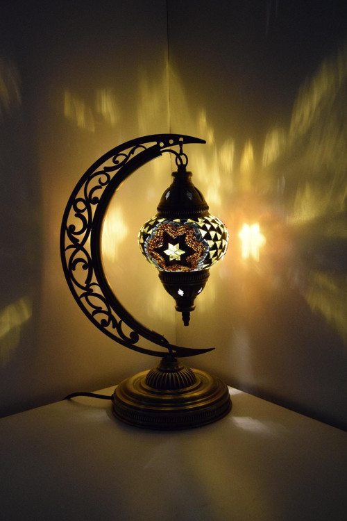 Mozaik Masa Lambası Hilal,türk Yapımı Masa Lambası Yarım Ay, Mozaik Masa Lambası, Model4