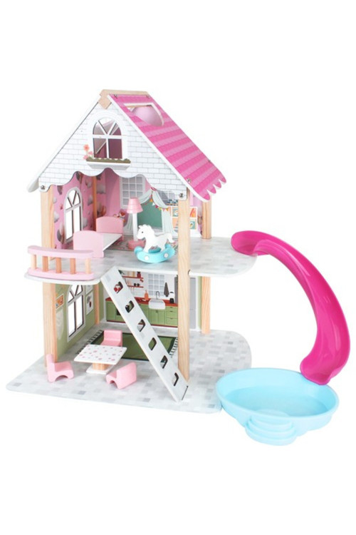Ahşap Kaydıraklı Oyun Evi - Kız Çocukları Için Eğitici Ve Eğlenceli Set, Oyuncak