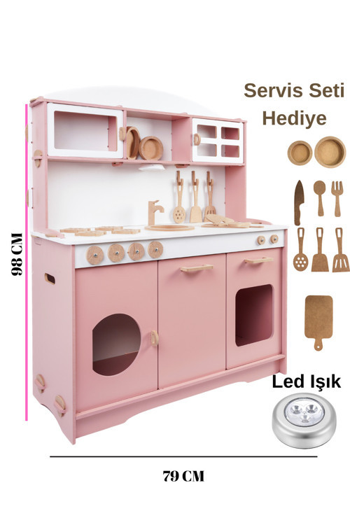 Ahşap Oyuncak Çocuk Büyük Mutfak Seti Led Hediyeli