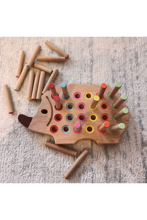 Montessori Ahşap Tak Çıkar Kirpi Rengarenk