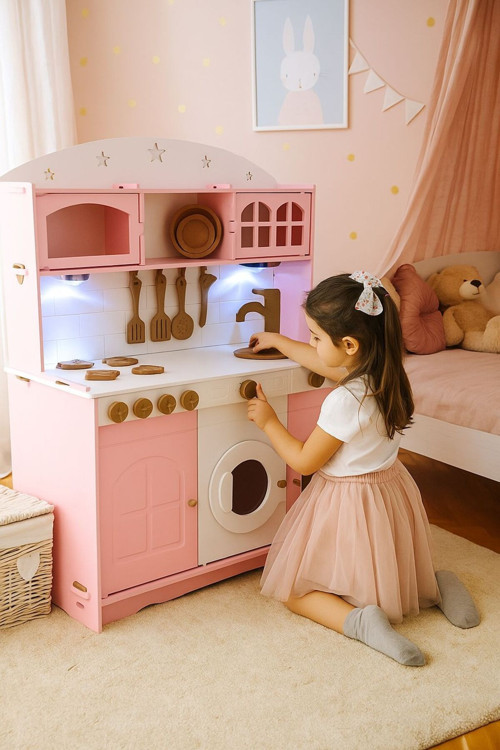 Özka 3 Kapaklı Pembe Boyalı Mutfak