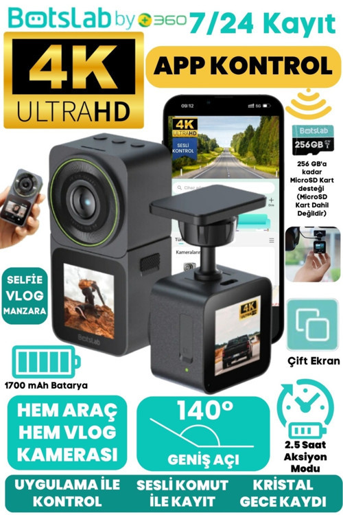 Botslab V9h 4K / Wifi / 140°ultra Geniş Açı/ 3 IN 1 (Araç - Motor - Aksiyon) Kamerası