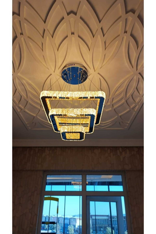 A Modern Sarkıt Üçlü Kristal Taşlı Power Avize Kademeli 3 Renk (BEYAZ,SARI,G.IŞIĞI).
