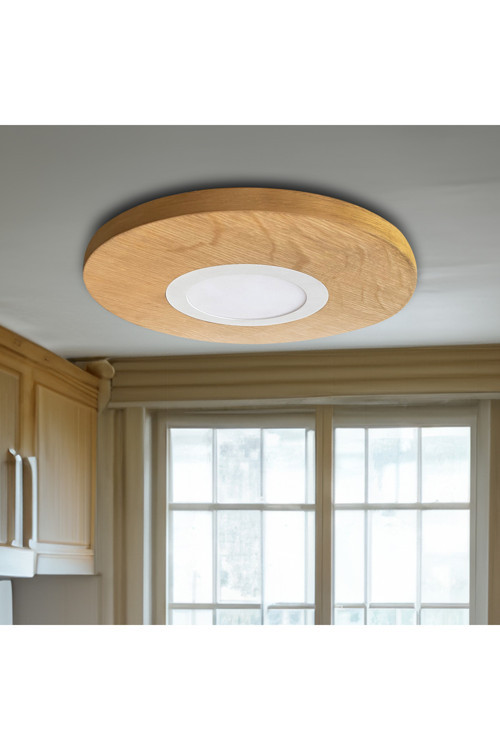 42cm - Yuvarlak Meşe Kaplama Led Tavan Aydınlatması, Yatak Odası, Koridor, Banyo Lambası