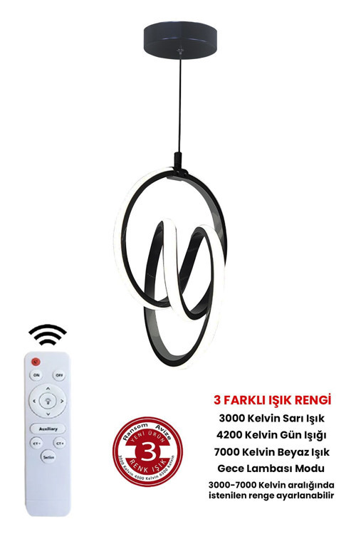 3 Renk Siyah Kumandalı Dimmerli 4 Modlu Modern Sarkıt Imza Led Avize