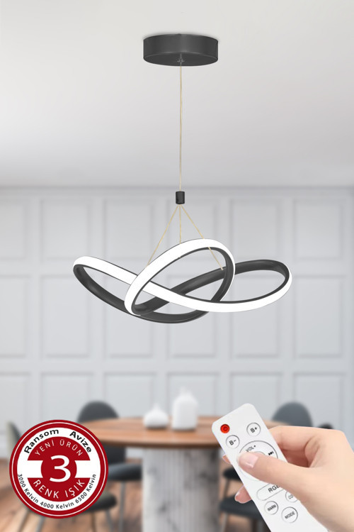 3 Renk Siyah Kumandalı Dimmerli 4 Modlu Modern Sarkıt Led Avize