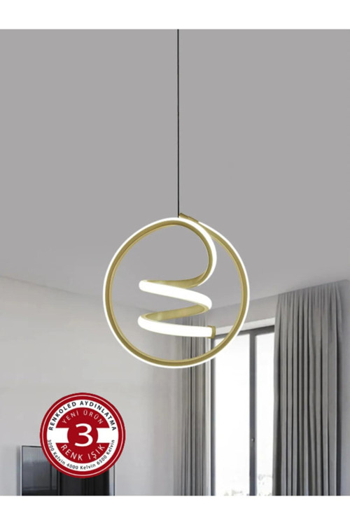 3 Renk Işıklı Modern Sarkıt Led Avize Gold Kasa Antre, Hol, Oda