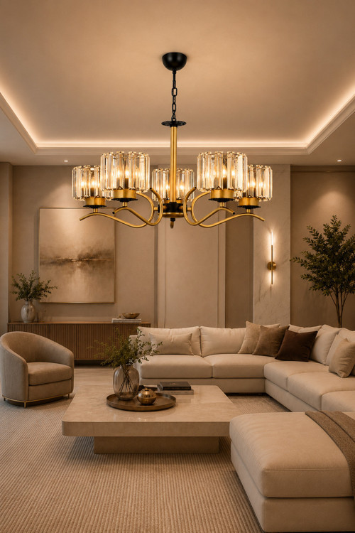 AYLA 5’Lİ SARKIT AVİZE KRİSTAL TAŞLI DEKORATİF AYDINLATMA
