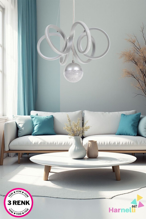 3 Renk Yanabilen Şeker Camlı Modern Ledli Avize