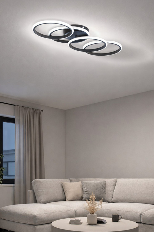 Audi Modern Tasarım Yatak Odası - Salon - Mutfak Siyah Renk Beyaz Ledli Led Avize