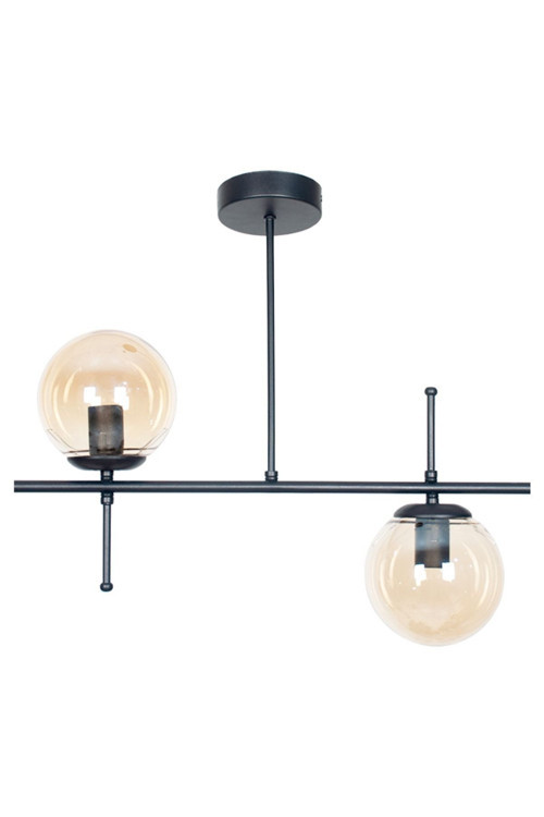 Çello Modern Tasarım Metal Siyah Renk Bal Camlı Yemek Masası Üstü -salon 2 Li Avize
