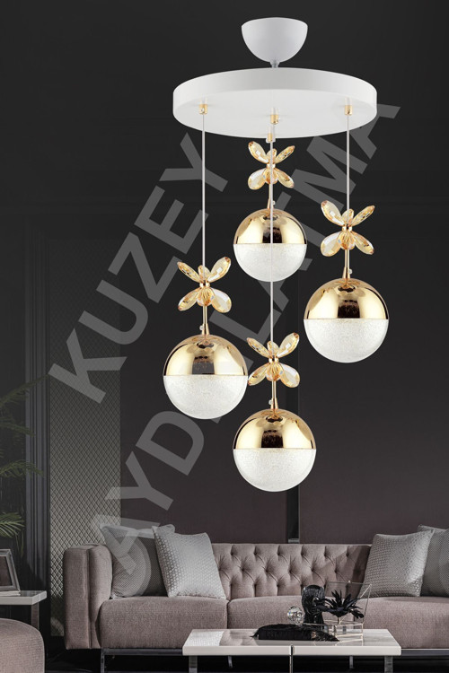 Efna 4 Lü Beyaza Gold Kumandalı 3 Renk Ledli Modern Aydınlatma