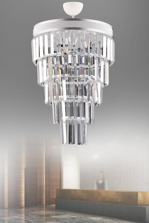 Çağla 6 Lı Beyaz Beş Katlı Modern Kristal Avize