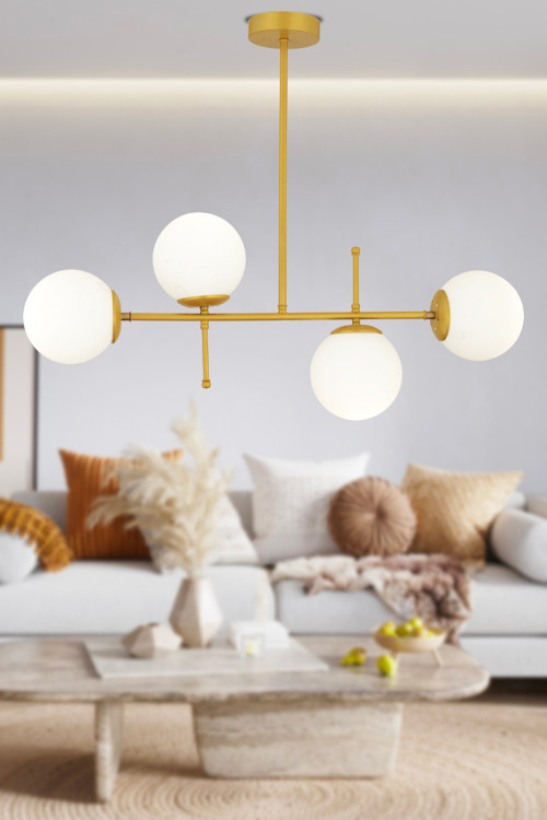 Günay 4Lü Gold Modern Mutfak Yemek Masası Üstü Yatak odası Salon Avize
