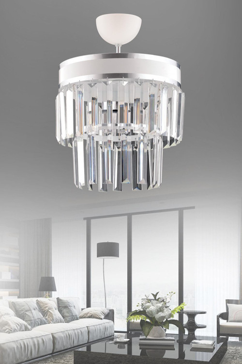 Nesil Tekli Beyaz Iki Katlı Kristal Modern Avize