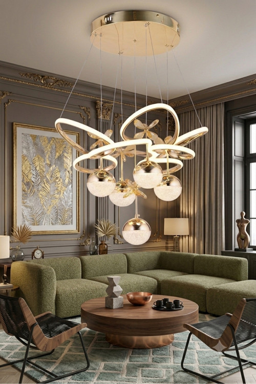 MODERN SARKIT LED AVİZE 3 RENK GOLD KAPLAMALI