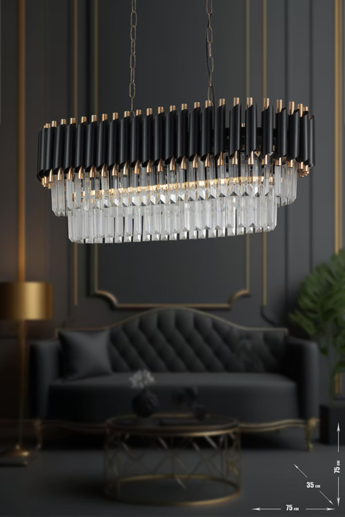 Palmira 75x35 Cm Kristal Taşlı Lüks Yemek Masası Üstü Avize 6